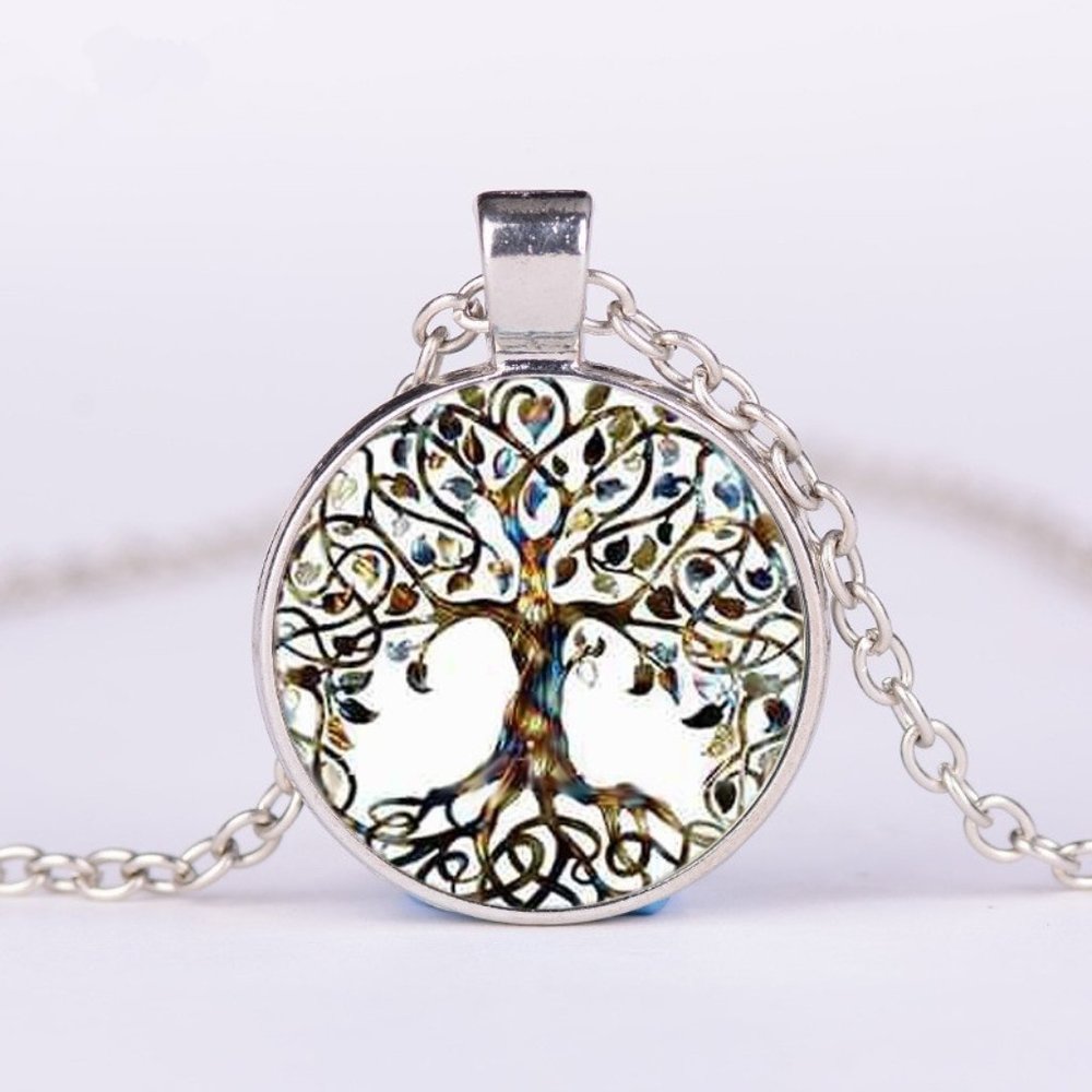 Silver Tree of Life Cabochon Pendant Necklace 20" Party Gift